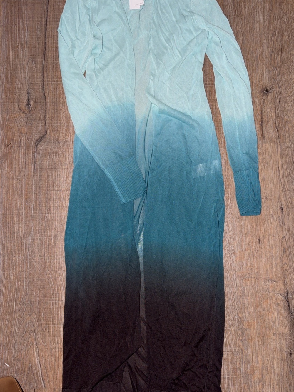 White House Black Market Ombre Long Cardigan in Teal to Black